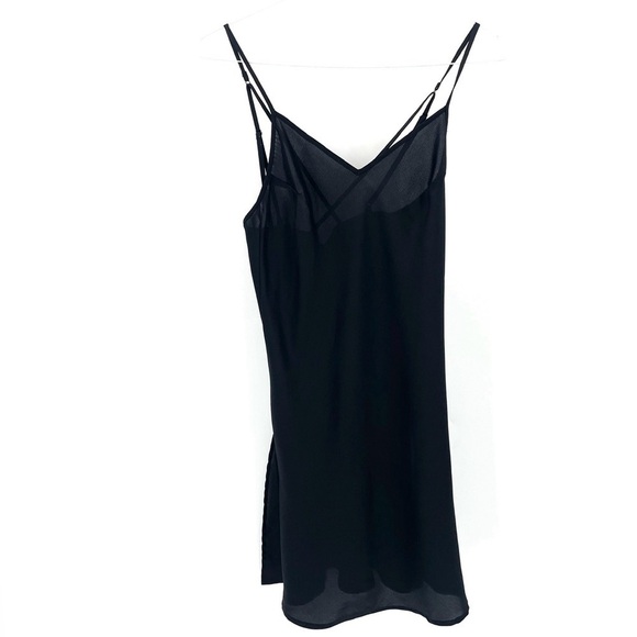 Sam Edelman Black Silky Satin VNeck Cross Tank Top Nightgown Slip Dress - Picture 2 of 6